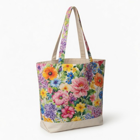 Multicolor Tote Bag Floral Shopping Flowers for Women