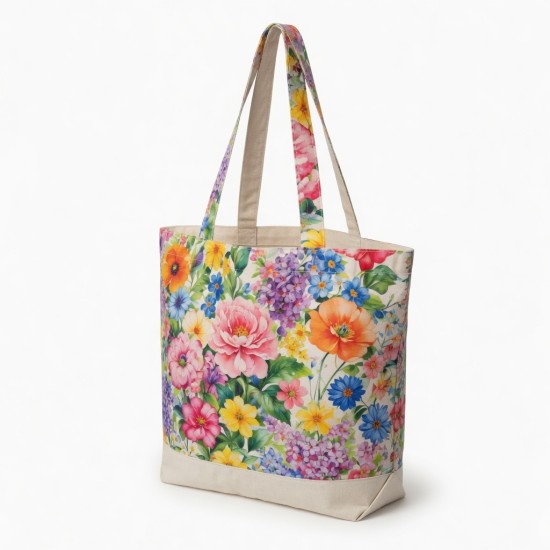 Multicolor Tote Bag Floral Shopping Flowers for Women