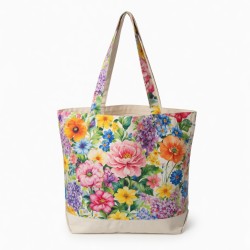 Multicolor Tote Bag Floral Shopping Flowers for Women