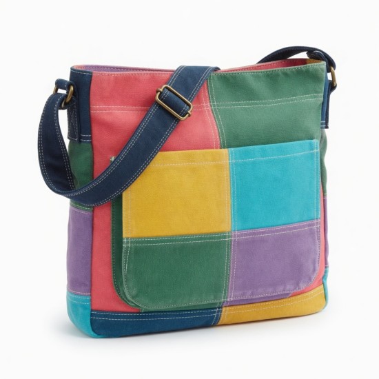 Multicolor Canvas Shoulder Bag Printed Capacity for Women