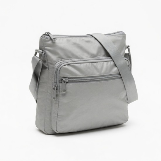 Crossbody Bag Silver Nylon Zip for Women
