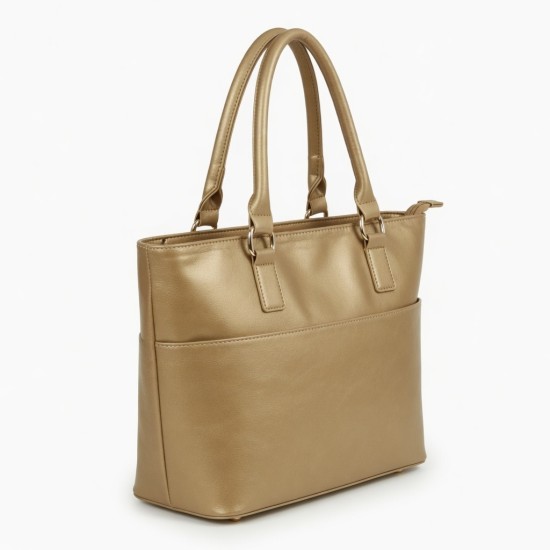 Gold Faux Leather Tote Bag for Women