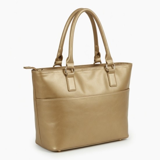 Gold Faux Leather Tote Bag for Women