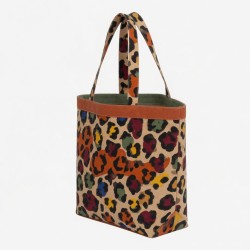 Multicolor Canvas Tote Bag Vintage Leopard for Women