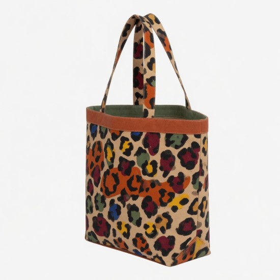 Multicolor Canvas Tote Bag Vintage Leopard for Women