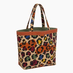 Multicolor Canvas Tote Bag Vintage Leopard for Women