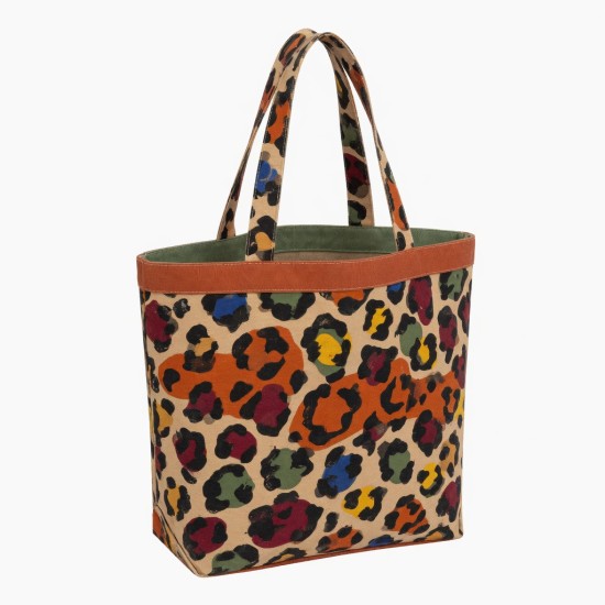 Multicolor Canvas Tote Bag Vintage Leopard for Women