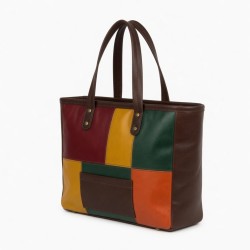 Multicolor Leather Tote Bag Block for Women