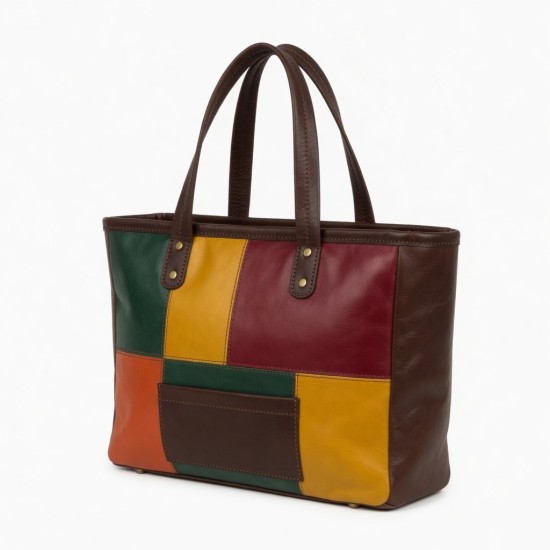 Multicolor Leather Tote Bag Block for Women