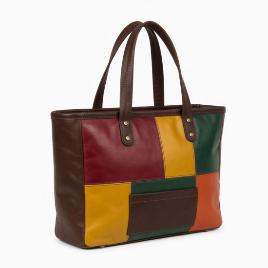 Multicolor Leather Tote Bag Block for Women