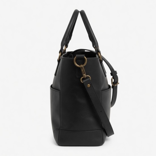 Black Leather Tote Bag Laptop for Women