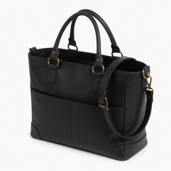 Black Leather Tote Bag Laptop for Women