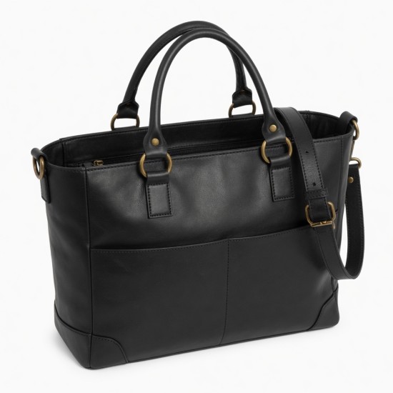 Black Leather Tote Bag Laptop for Women
