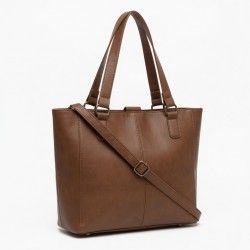 Brown Faux Leather Tote Bag Triple Compartment for Women