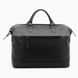 Black Gray Leather Handbag Zipped Top Handle for Women