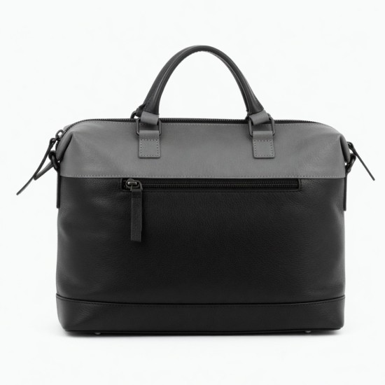 Black Gray Leather Handbag Zipped Top Handle for Women