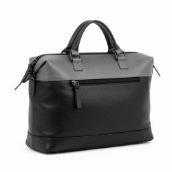 Black Gray Leather Handbag Zipped Top Handle for Women