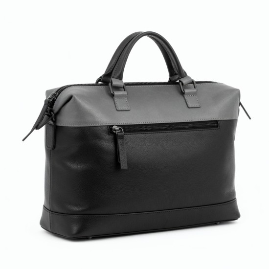 Black Gray Leather Handbag Zipped Top Handle for Women