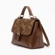 Brown Gold Leather Satchel Top Handle Floral Embossed for Women