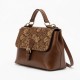 Brown Gold Leather Satchel Top Handle Floral Embossed for Women